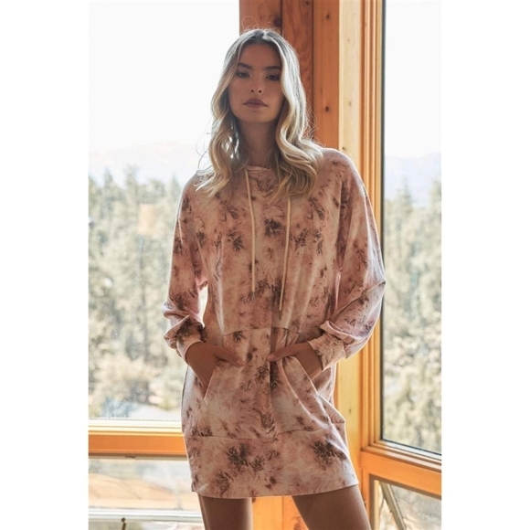 Tie-Dye Hoodie Lounge Sweatshirt Dress Long Sleeve Hooded Pockets - Picture 11 of 12
